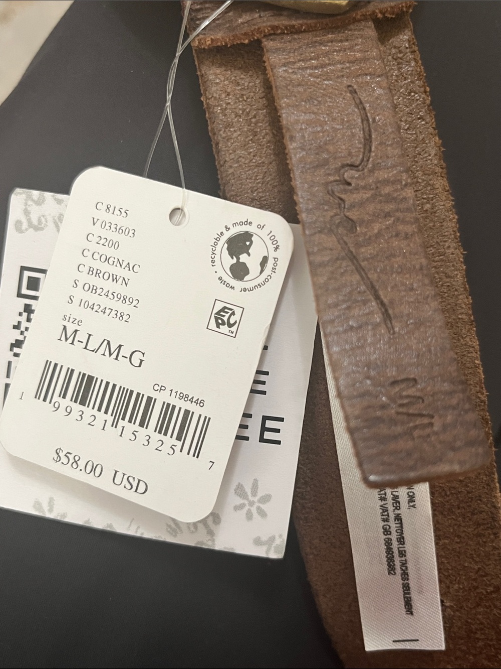 1188. FREE PEOPLE  Buff leather belt in Cognac Sz M/L NWT $58 - Picture 2 of 3